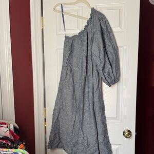 Chambray Linen One Shoulder Midi Dress